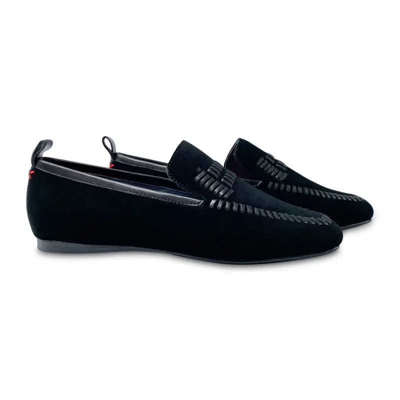Esporre Tom Black Suede Leather Stich Slip On