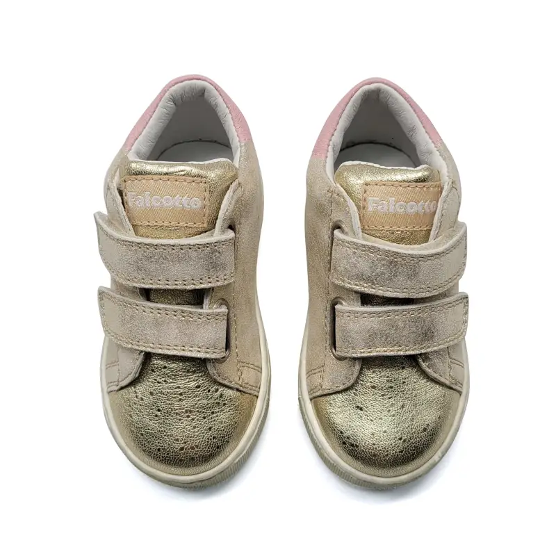 Falcotto Twille Platinum Gold Pink Heart First Step Sneaker - Image 2