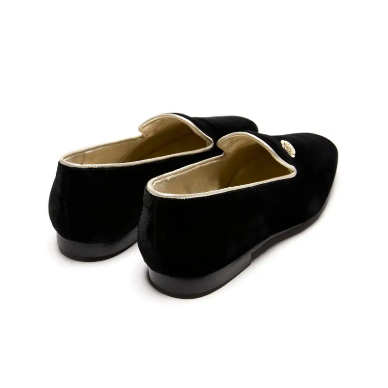 Finding Alex Thina Black Velvet Gold Detail Slip On Dress Shoe - Image 4