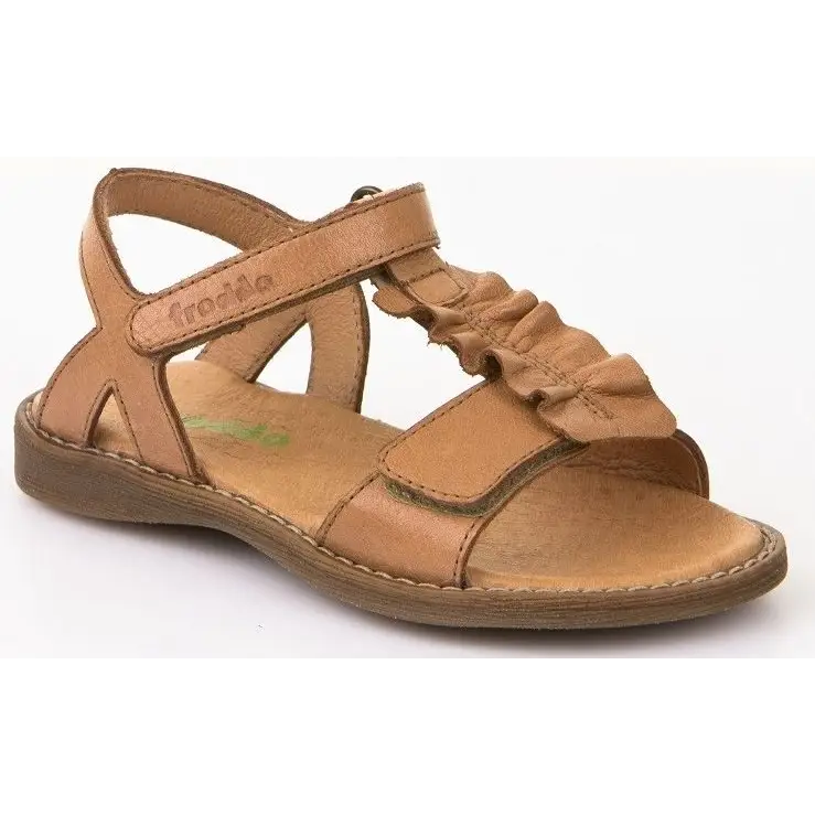 Froddo Tan Cognac T-Bar Ruffle Open Toe Sandal