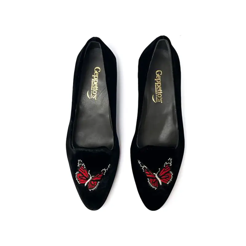 Geppettos Black Velvet Butterfly Slip On