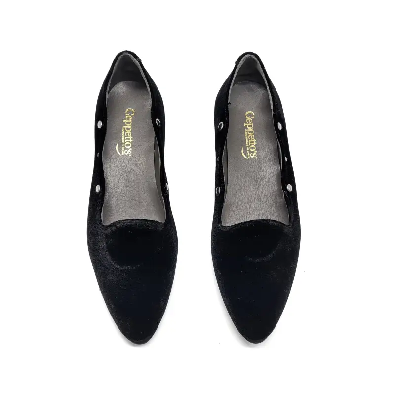 Geppettos Black Velvet Studded Pointed Slip on 102163A - Image 2