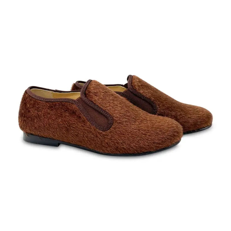 Geppettos Brown Shimmer Pony Hair Smoking Slip On