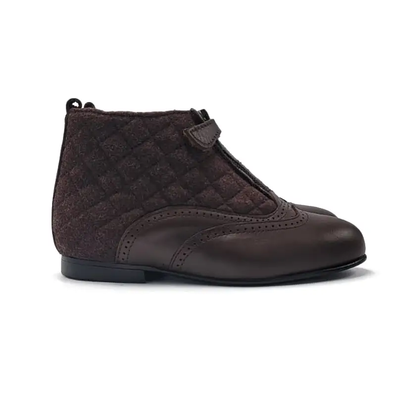 Geppettos Brown Wool Quilt Leather Wingtip Front Zipper Bootie - Image 3