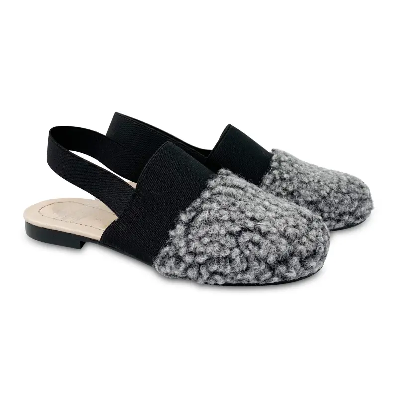 Hoo Grey Curly Fur Slingback Mule - Image 2