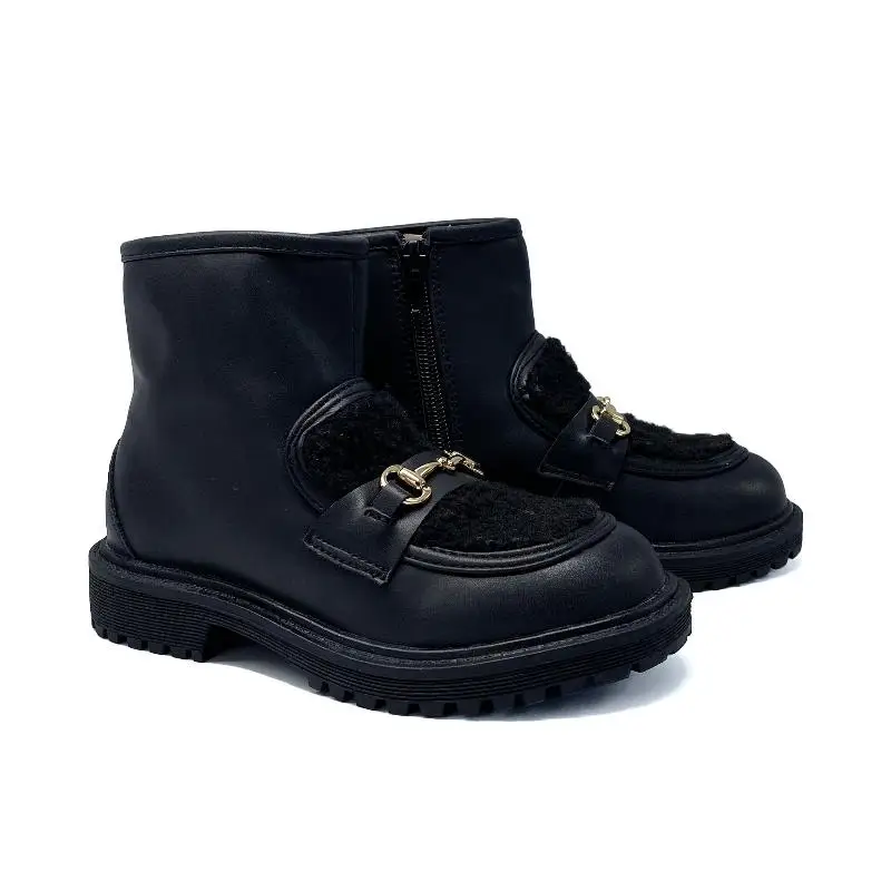 Gufanpei Black Shearling Buckle Bootie