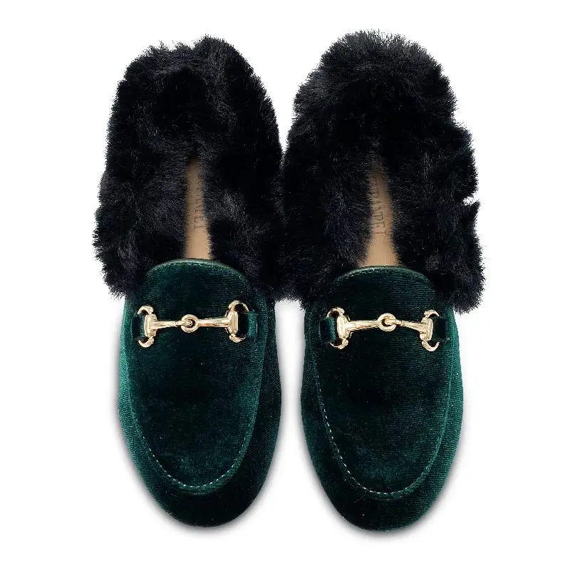 Gufanpei Forest Green Velvet Fur Chain Slip On - Image 3