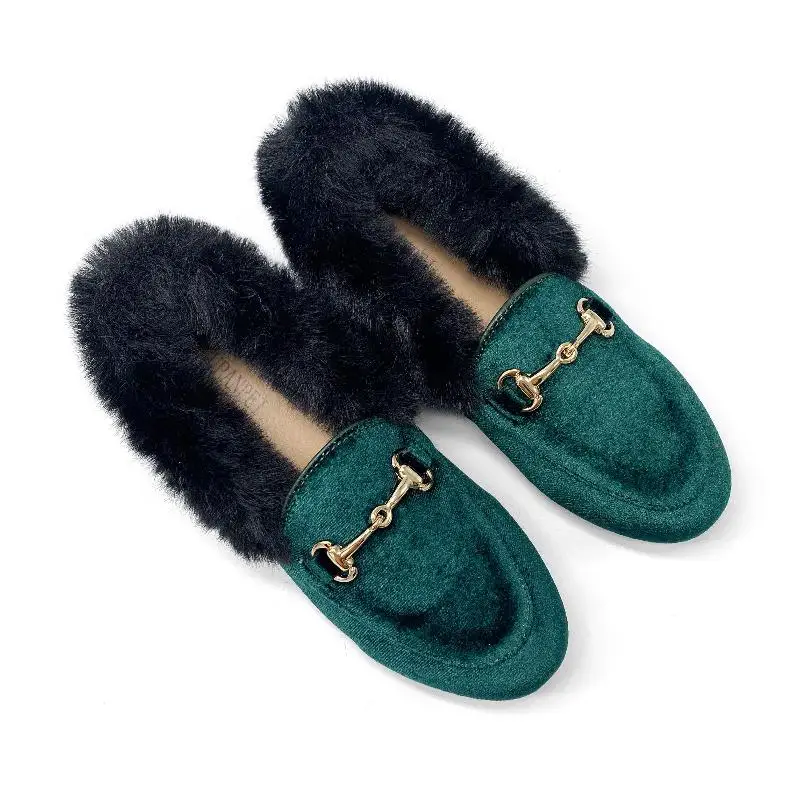 Gufanpei Forest Green Velvet Fur Chain Slip On - Image 4