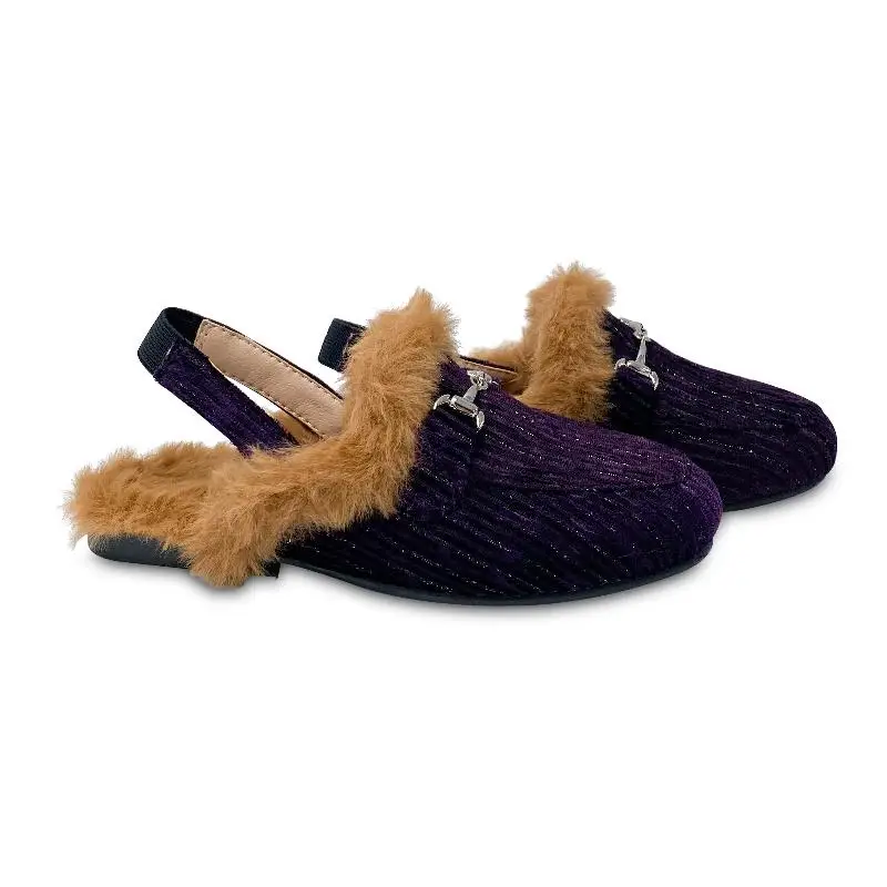 Gufanpei Purple Shimmer Fur Lined Slingback