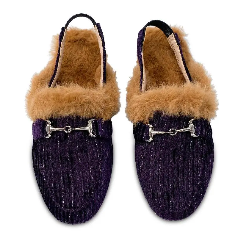 Gufanpei Purple Shimmer Fur Lined Slingback - Image 2