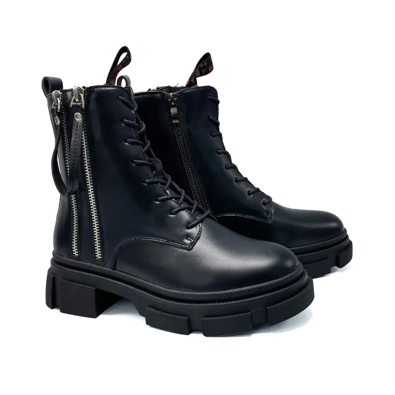 Henry Ferrara Black Zipper Chunky Bootie