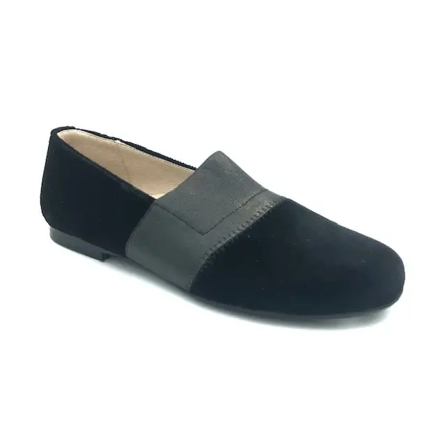 Hoo Black Velvet Elastic Slip On Dress Shoe