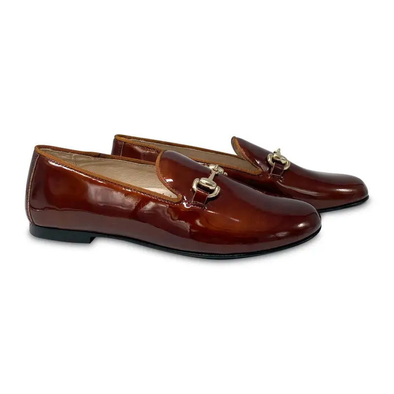 Hoo Brown Metallic Patent Chain Smoking Slip On
