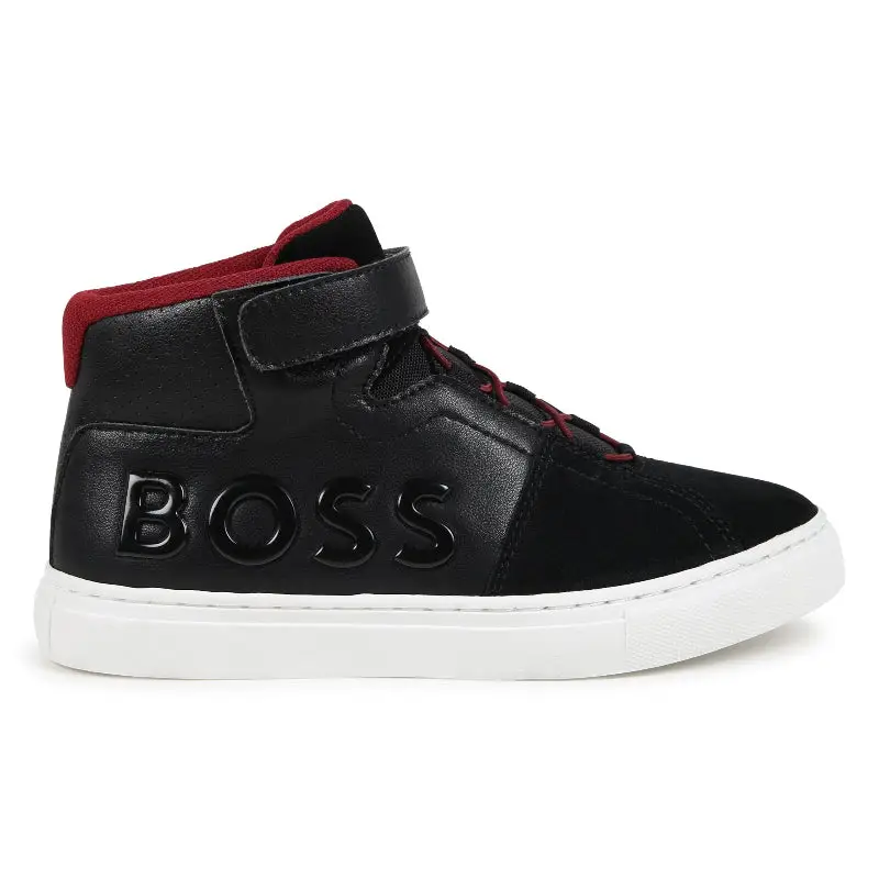 Hugo Boss Black Red Velcro High Top Sneaker - Image 2