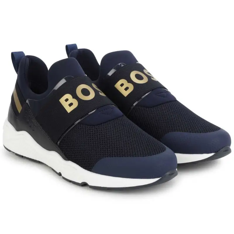 Hugo Boss Navy Gold Logo Slip On Sneaker