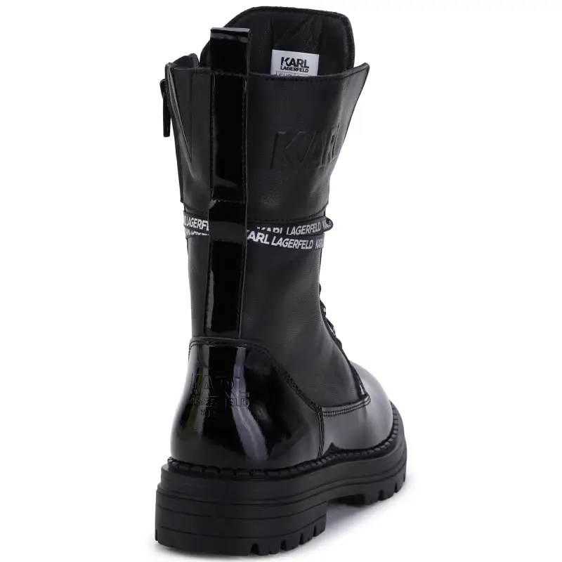 Karl Lagerfeld Black Patent Lace Up Zipper Bootie - Image 5