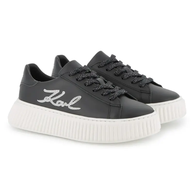 Karl Lagerfeld Black Platform Lace Up Sneaker - Image 2