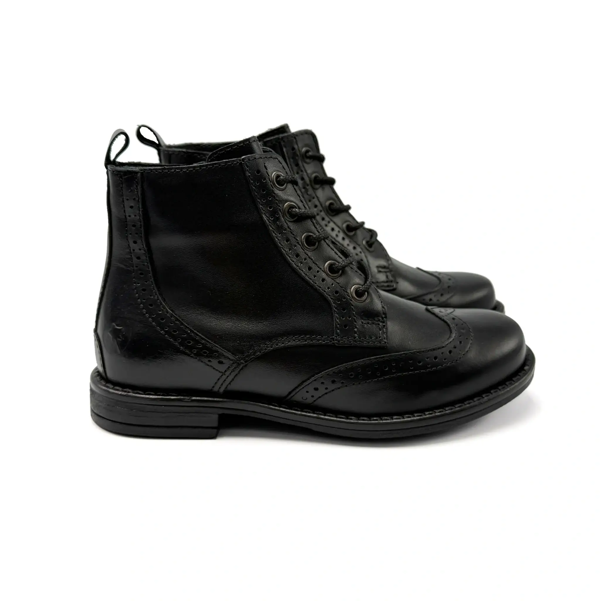 LMDI Black Leather Lace Up Bootie