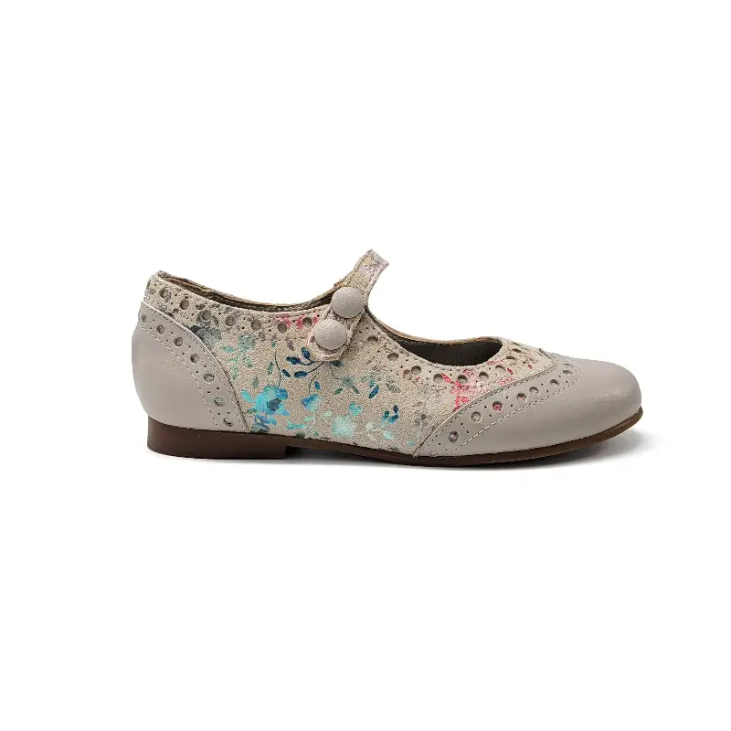 LMDI Doll Taupe Floral Wingtip Mary Jane - Image 2