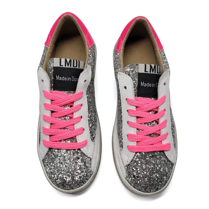 LMDI Melide Pink Silver Glitter Lace Sneaker - Image 2