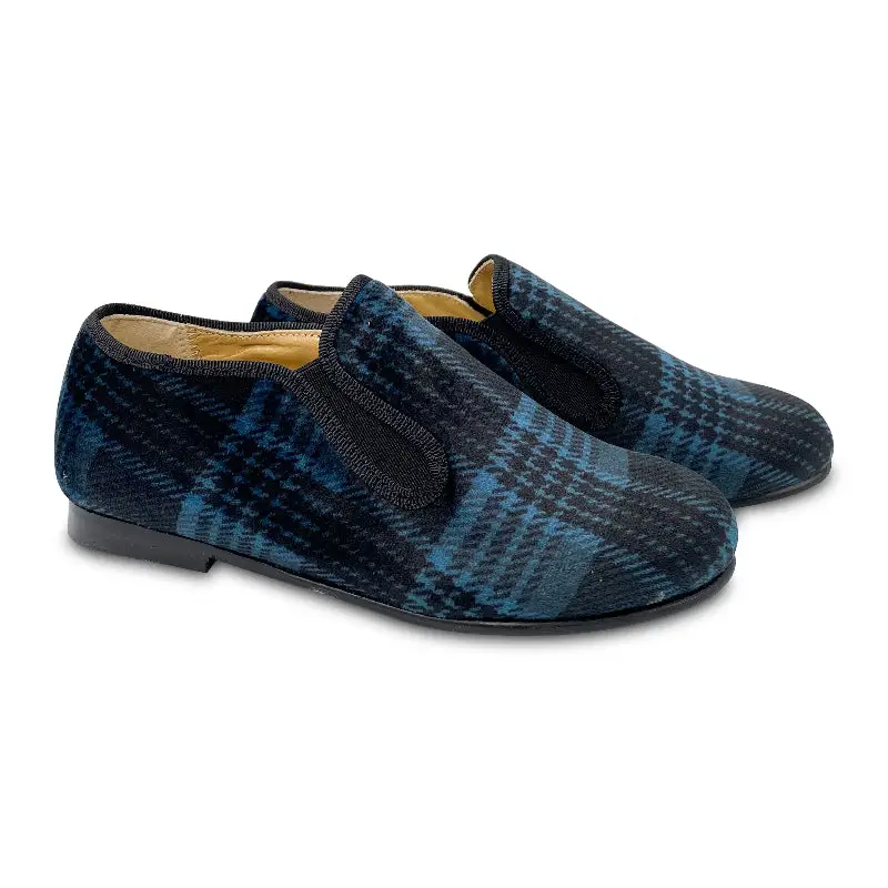 LMDI Orion Blue Plaid Velvet Smoking Shoe