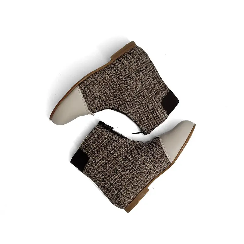 LMDI Oyster Tweed Brown Ivory Front Zipper Bootie - Image 2