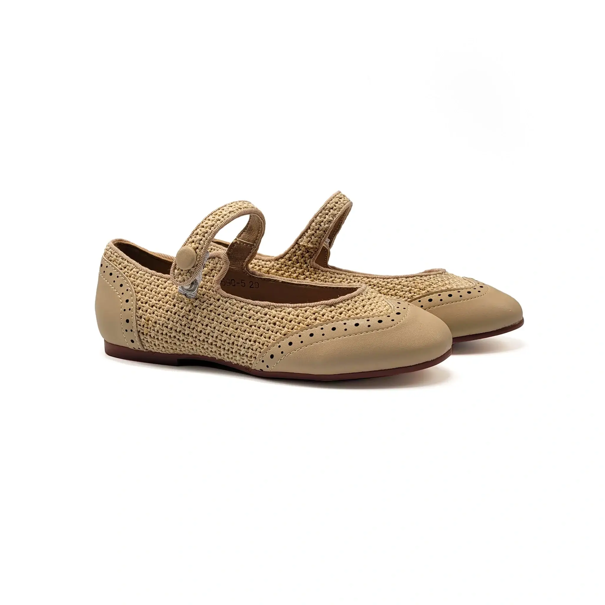 Mamelina Beige Raffia Wingtip Mary Jane