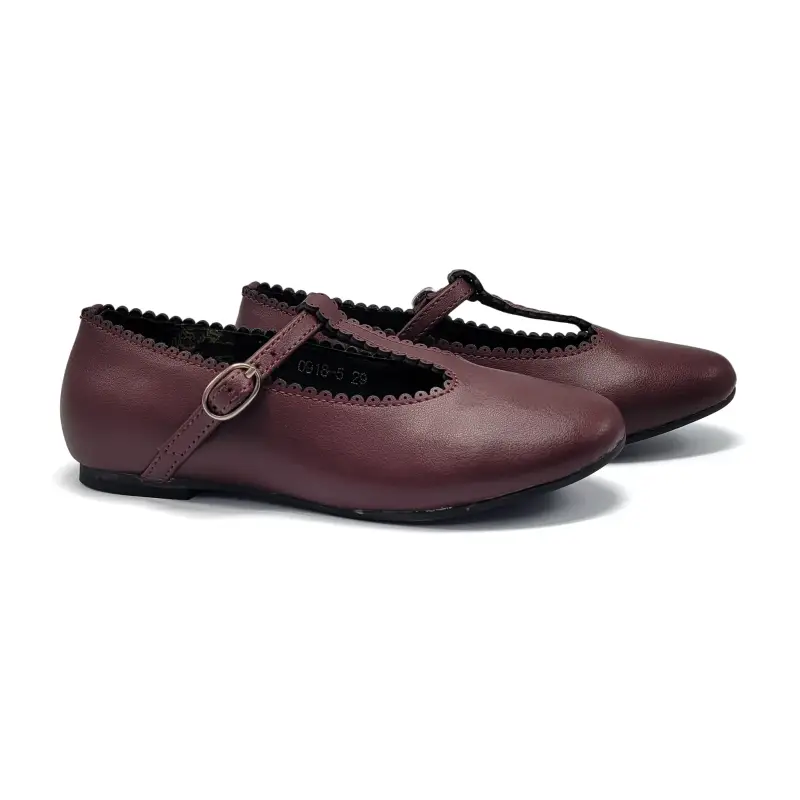 Mamelina Burgundy Leather Scalloped T-Strap