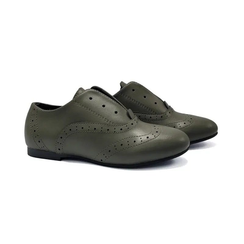 Mamelina Dark Green Wingtip Slip On Oxford