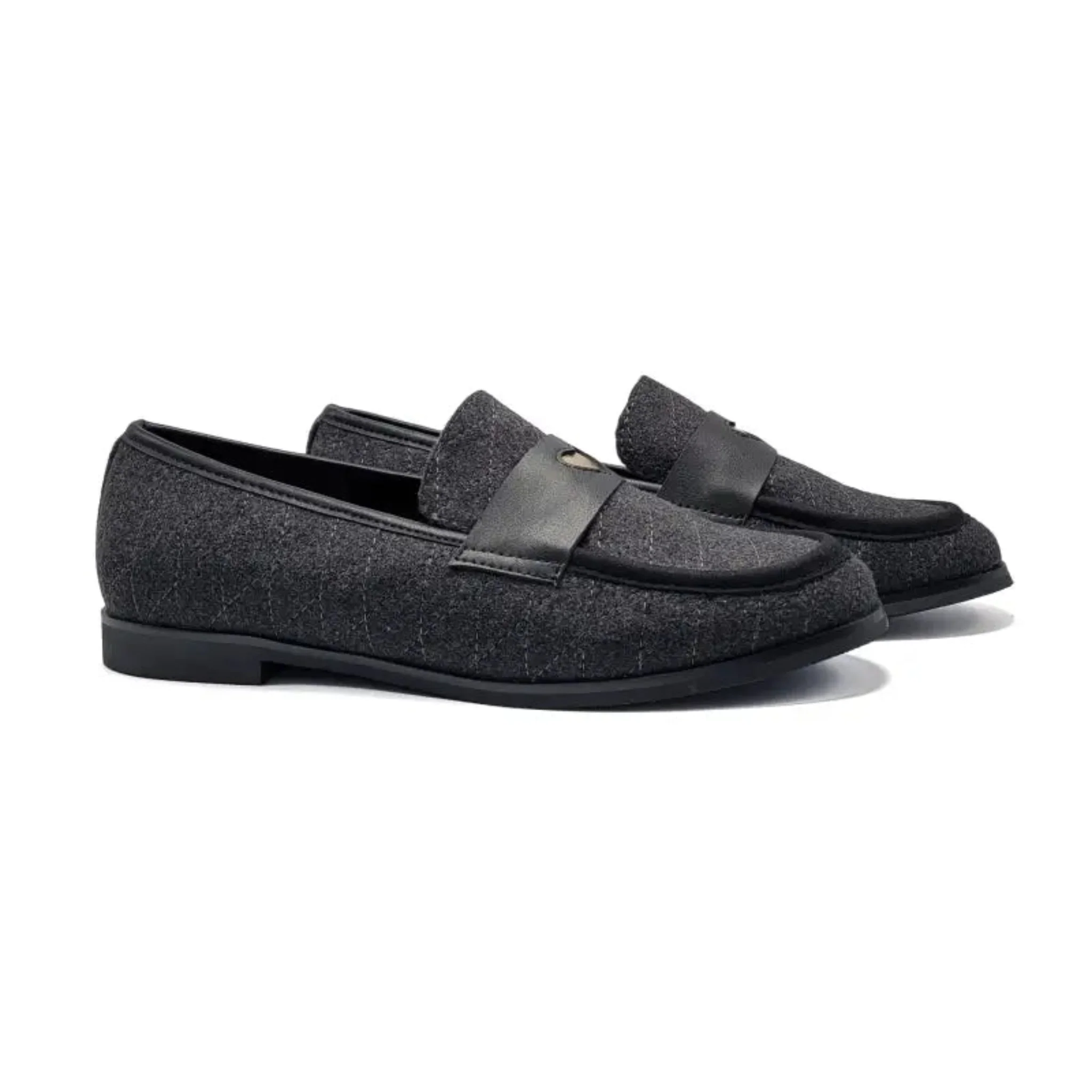 Mamelina Grey Flannel Gold Heart Slip On Loafer