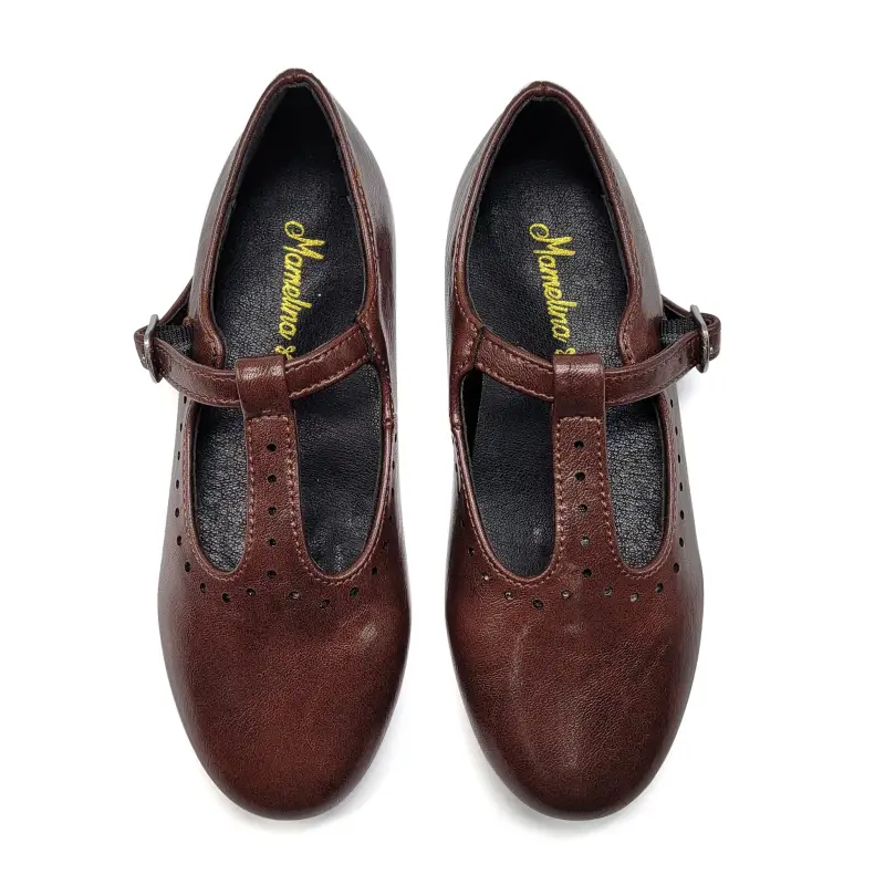 Mamelina High Gloss Brown Leather T-Strap - Image 2