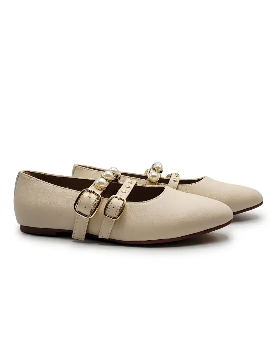 Mamelina Ivory Embellishment Double Strap Mary Jane