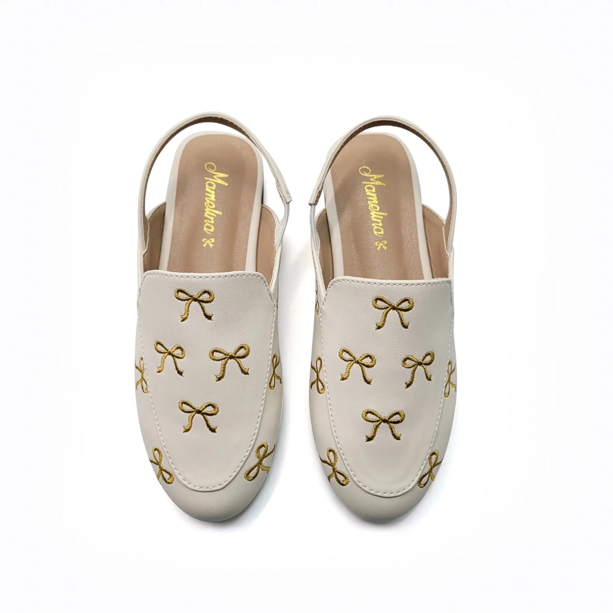Mamelina Ivory Leather Gold Embroidered Bow Mule - Image 2