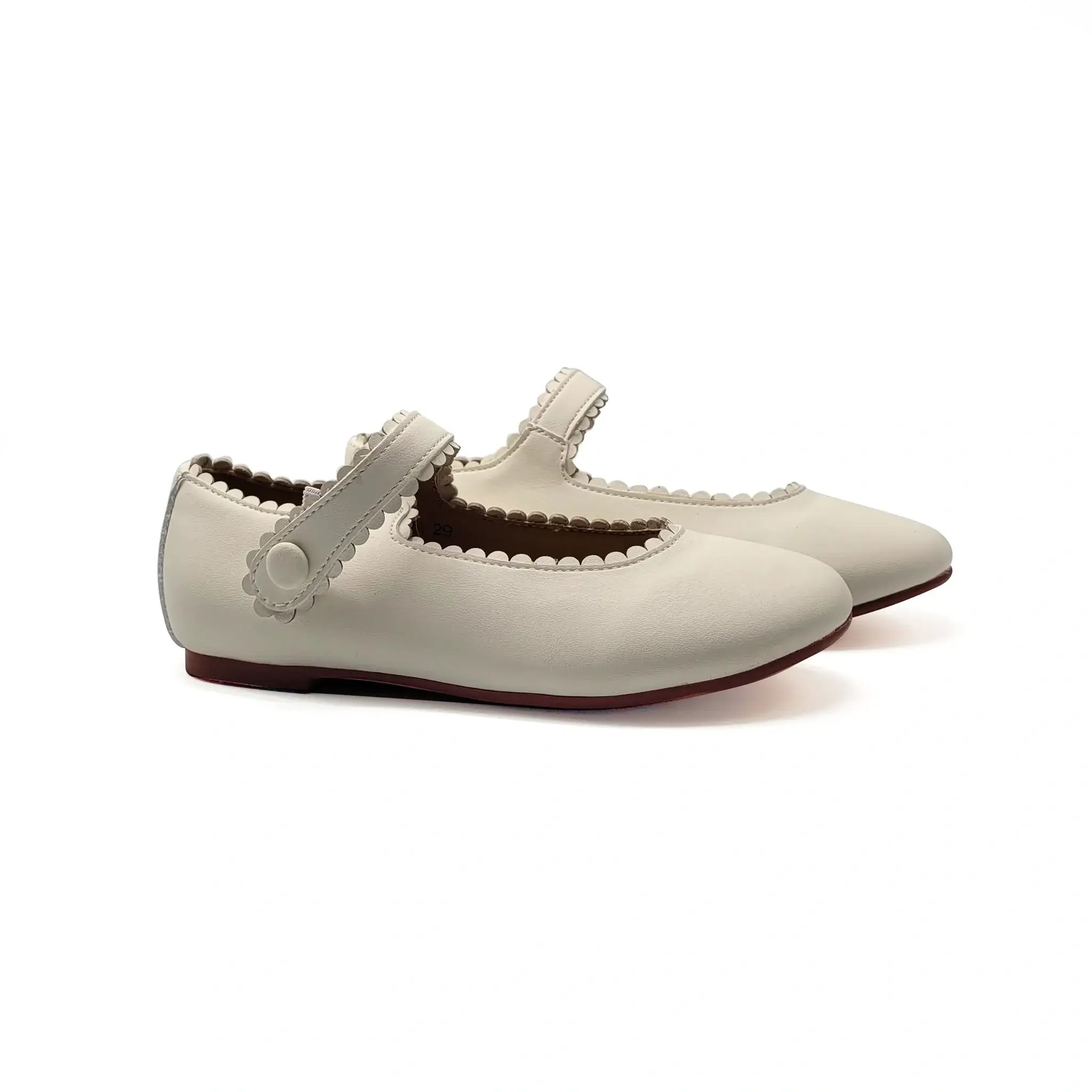 Mamelina Ivory Leather Scalloped Mary Jane