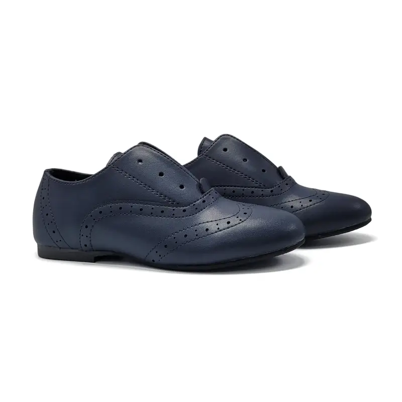 Mamelina Navy Leather Wingtip Slip On Oxford