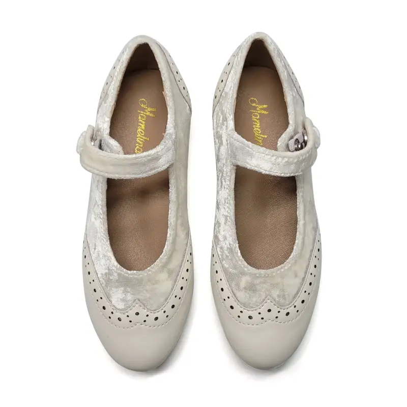 Mamelina Off White Crushed Velvet Wingtip Mary Jane - Image 2