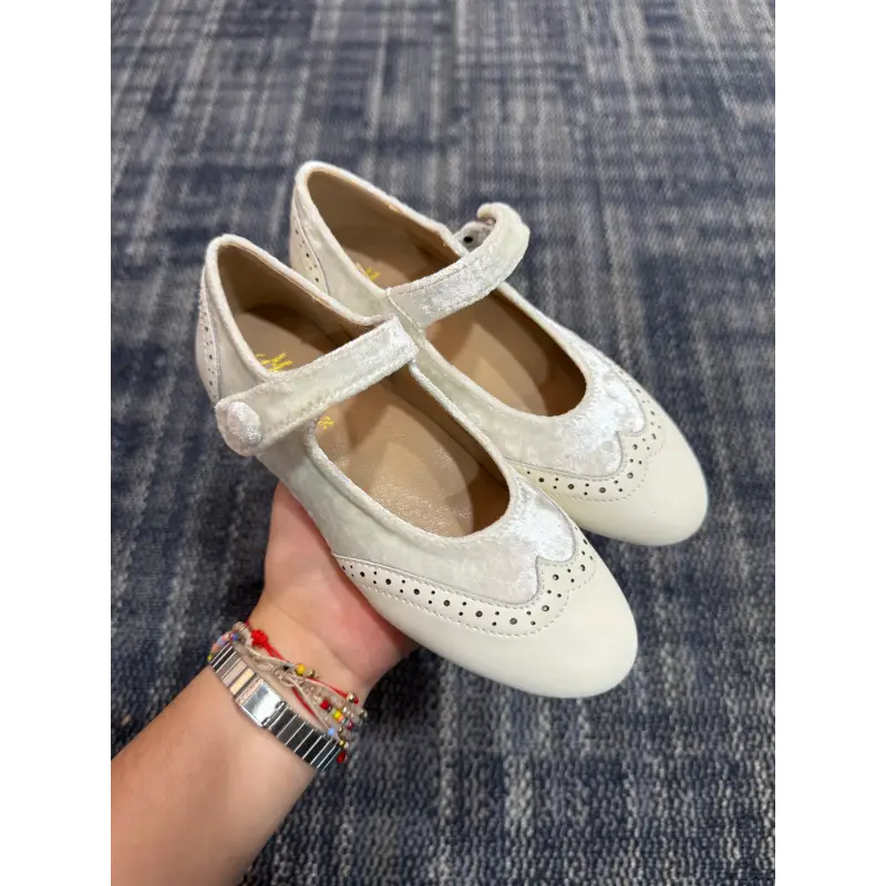 Mamelina Off White Crushed Velvet Wingtip Mary Jane - Image 3