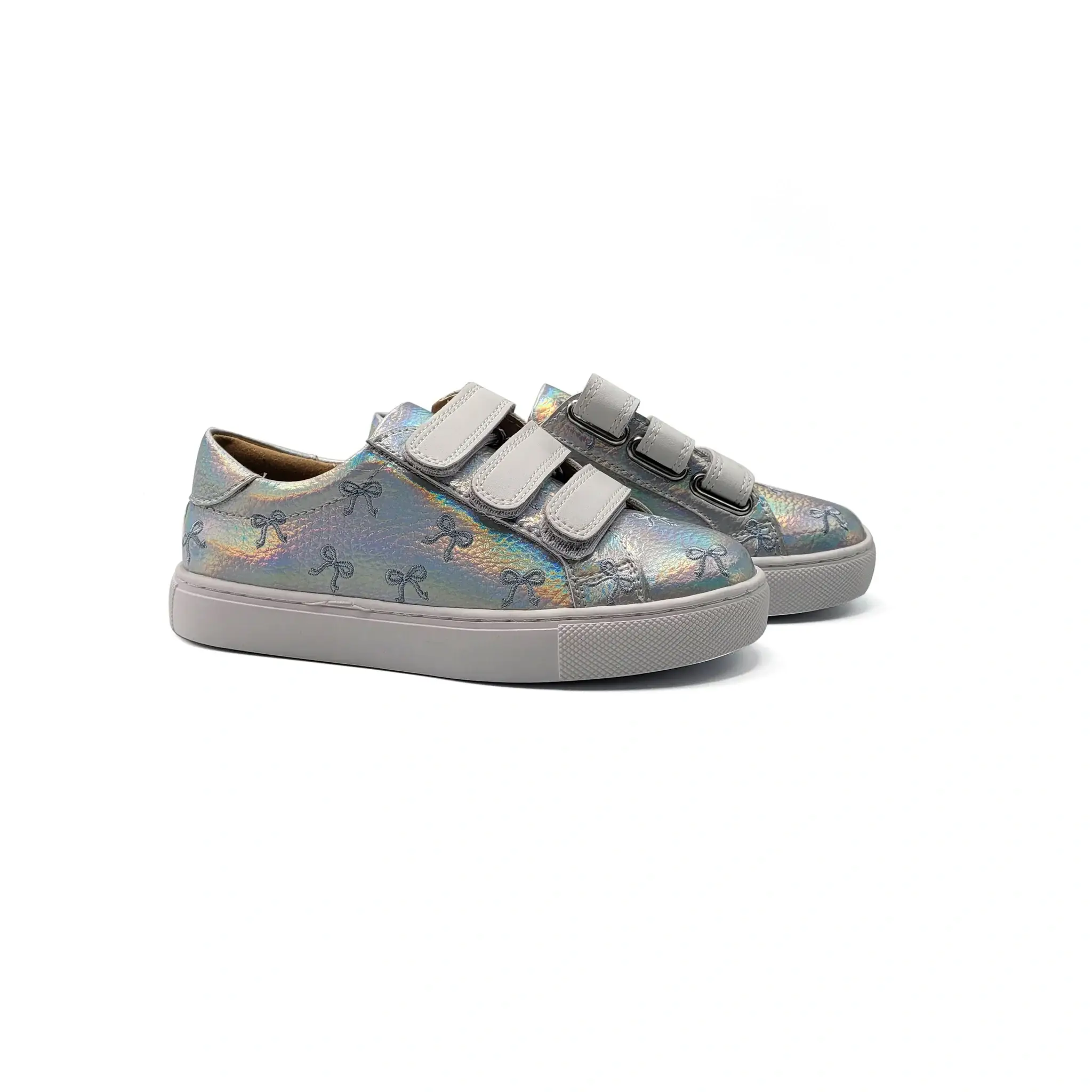 Mamelina Silver Iridescent Bow Embroidered Velcro Sneaker