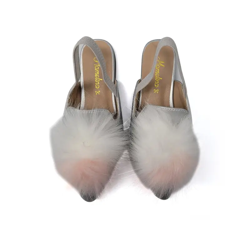 Mamelina Silver Metallic Pom Pom Slingback 3636 - Image 2