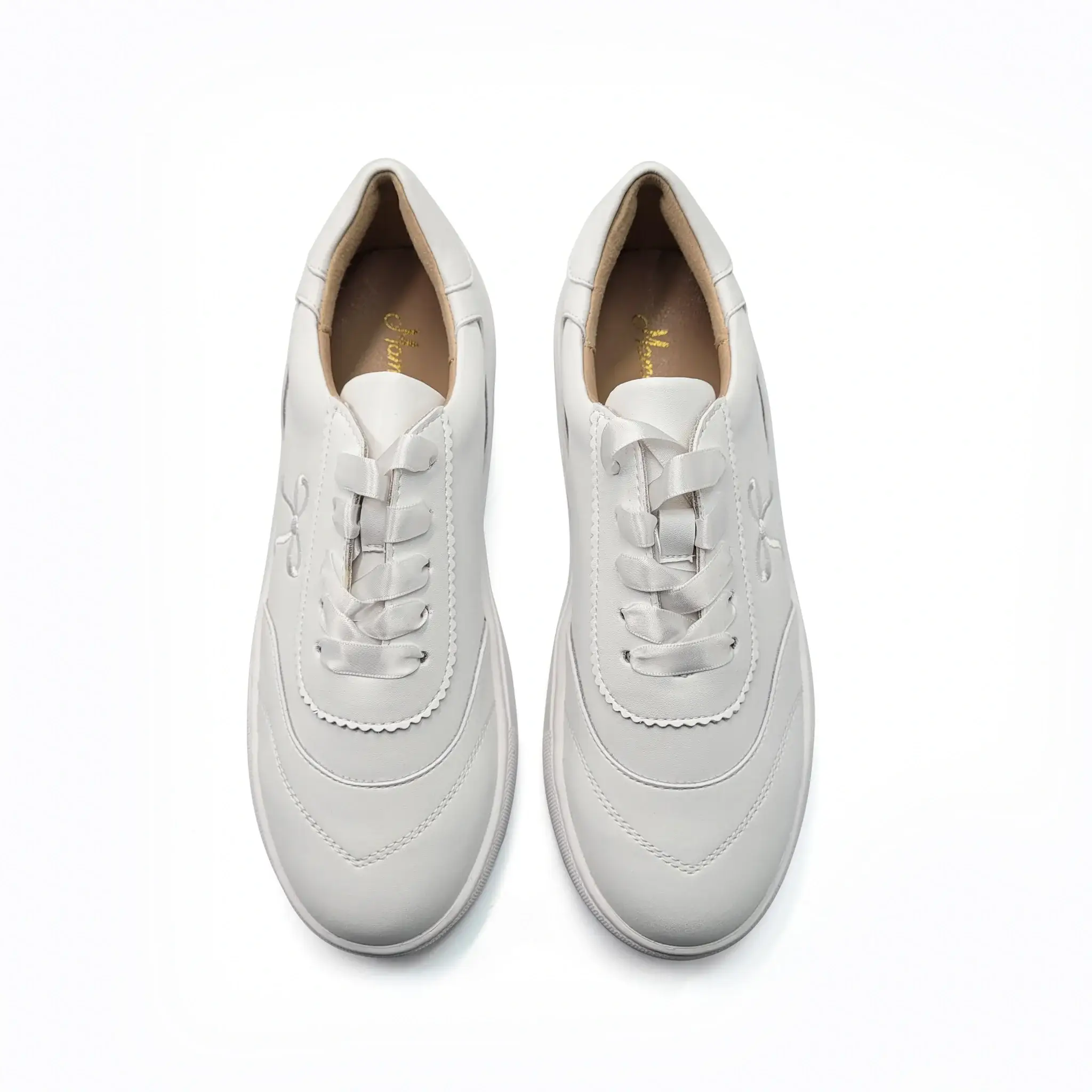 Mamelina White Bow Embroidery Lace Up Sneaker - Image 2