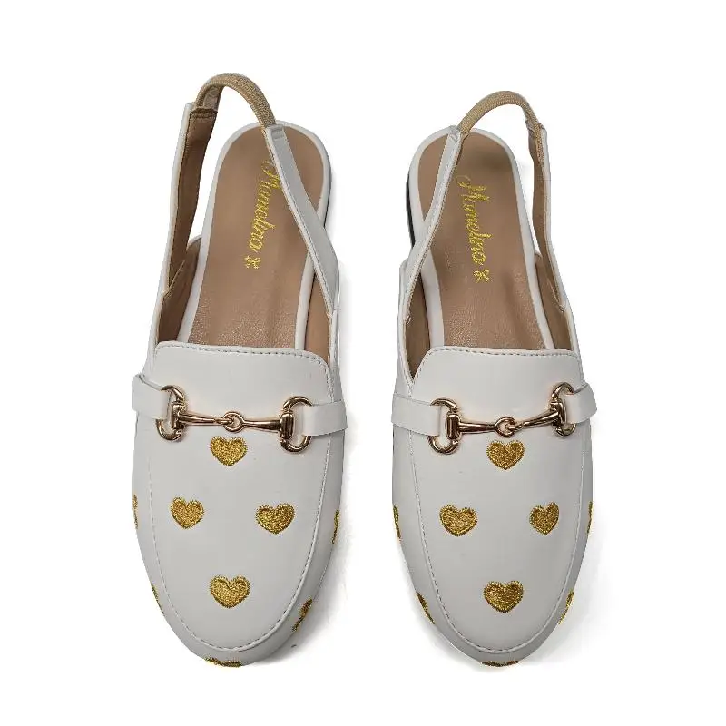 Mamelina White Gold Heart Embroidered Chain Slingback 18685B - Image 2