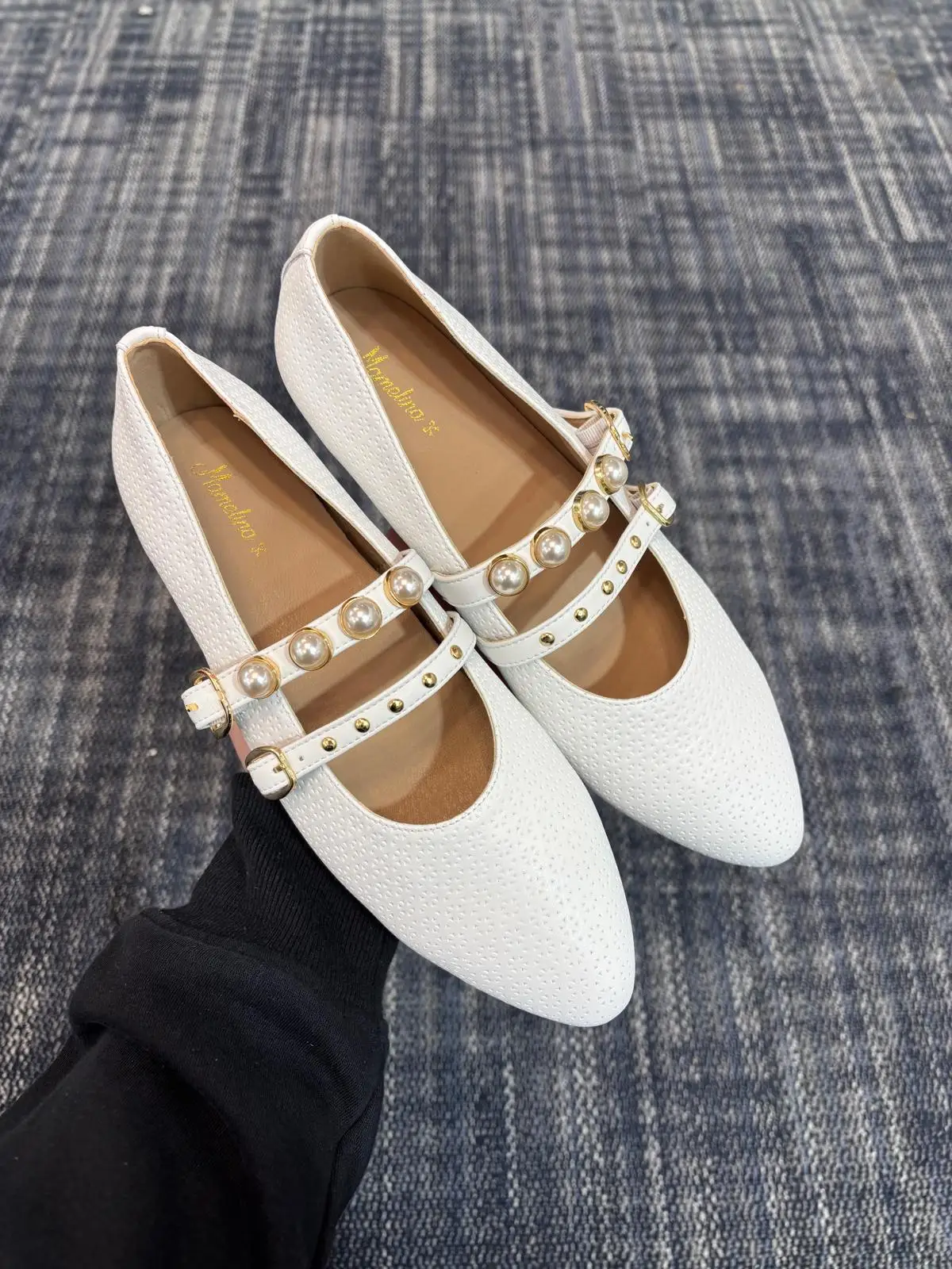 Mamelina White Pearls Double Strap Mary Jane - Image 3