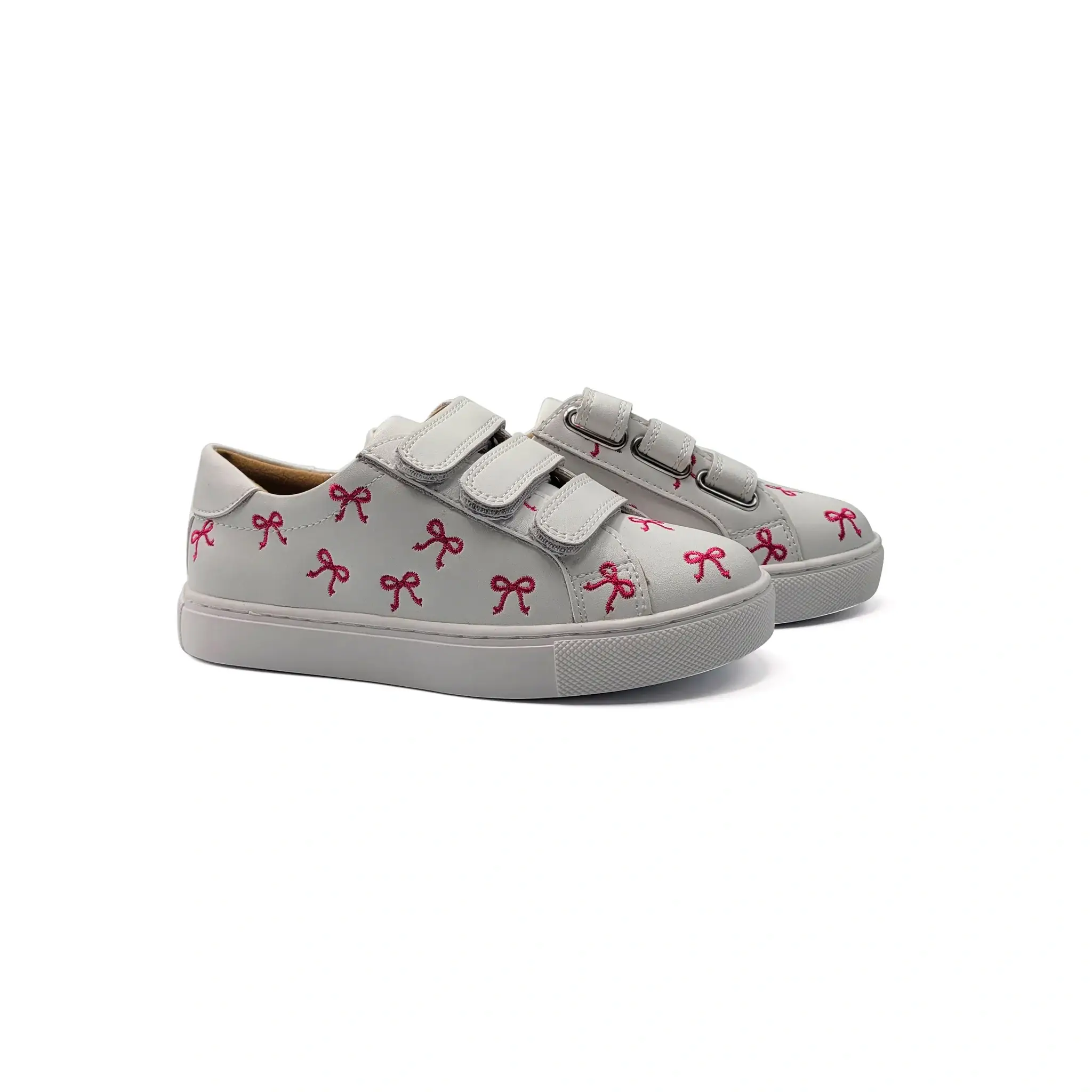Mamelina White Pink Bow Embroidered Velcro Sneaker