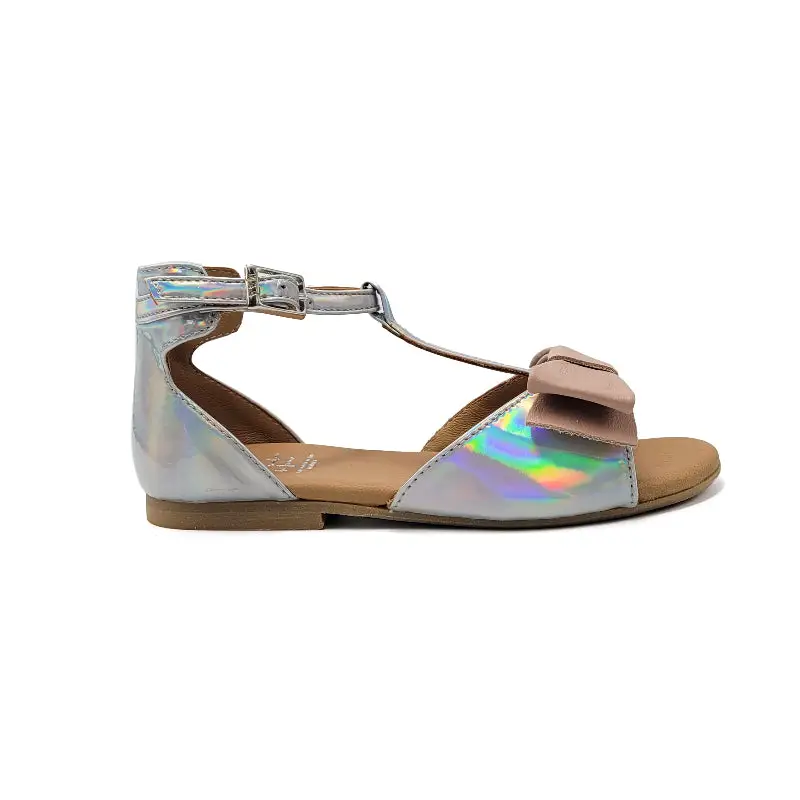 Manuela De Juan Aneka Iridescent Silver Ankle Strap Nude Bow Sandal C97 - Image 3