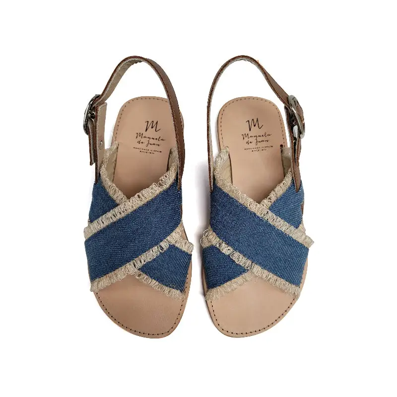 Manuela De Juan ANYA Denim Fringe Sandal S2539 - Image 2