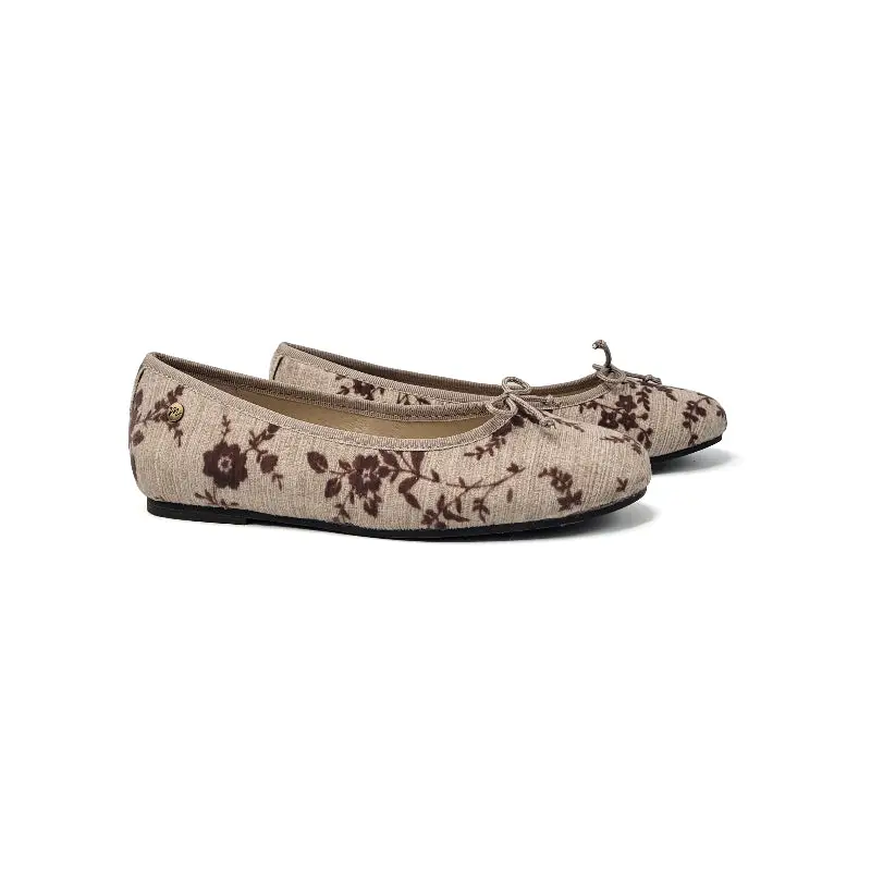 Manuela De Juan Belladona Taupe Floral Velvet Ballet Flat S2373