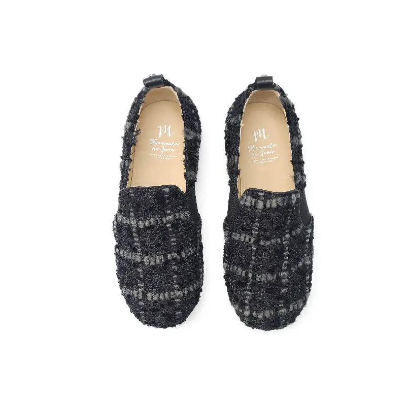 Manuela De Juan Black Grey Chanel Plaid Smoking Slip On - Image 2