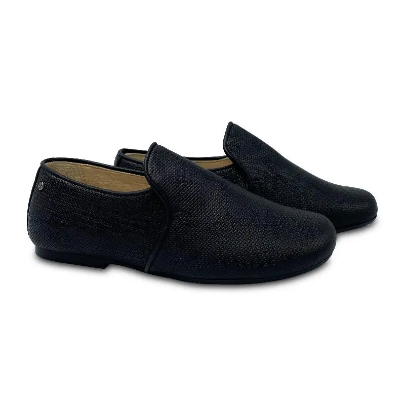 Manuela De Juan Black Leather Printed Smoking Shoe