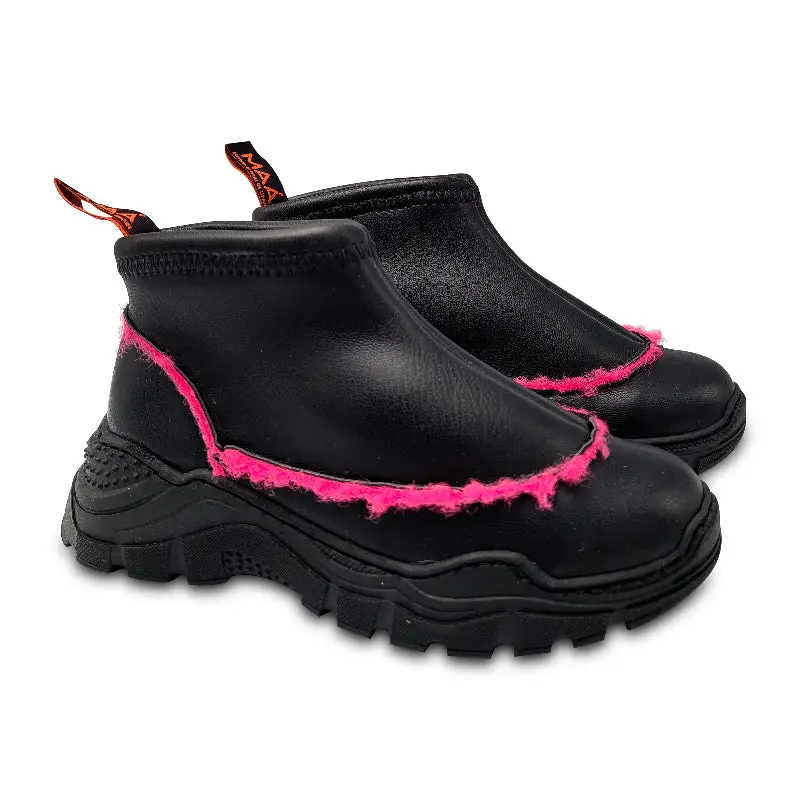 Manuela De Juan Black Neon Pink Fur Lined Sock Sneaker - Image 2