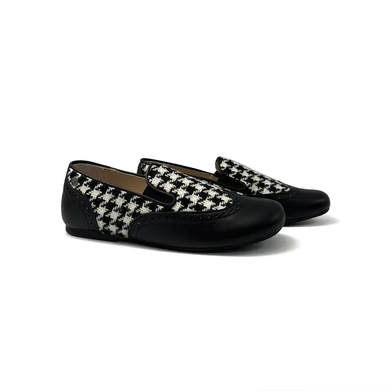 Manuela De Juan Black White Houndstooth Smoking Shoe